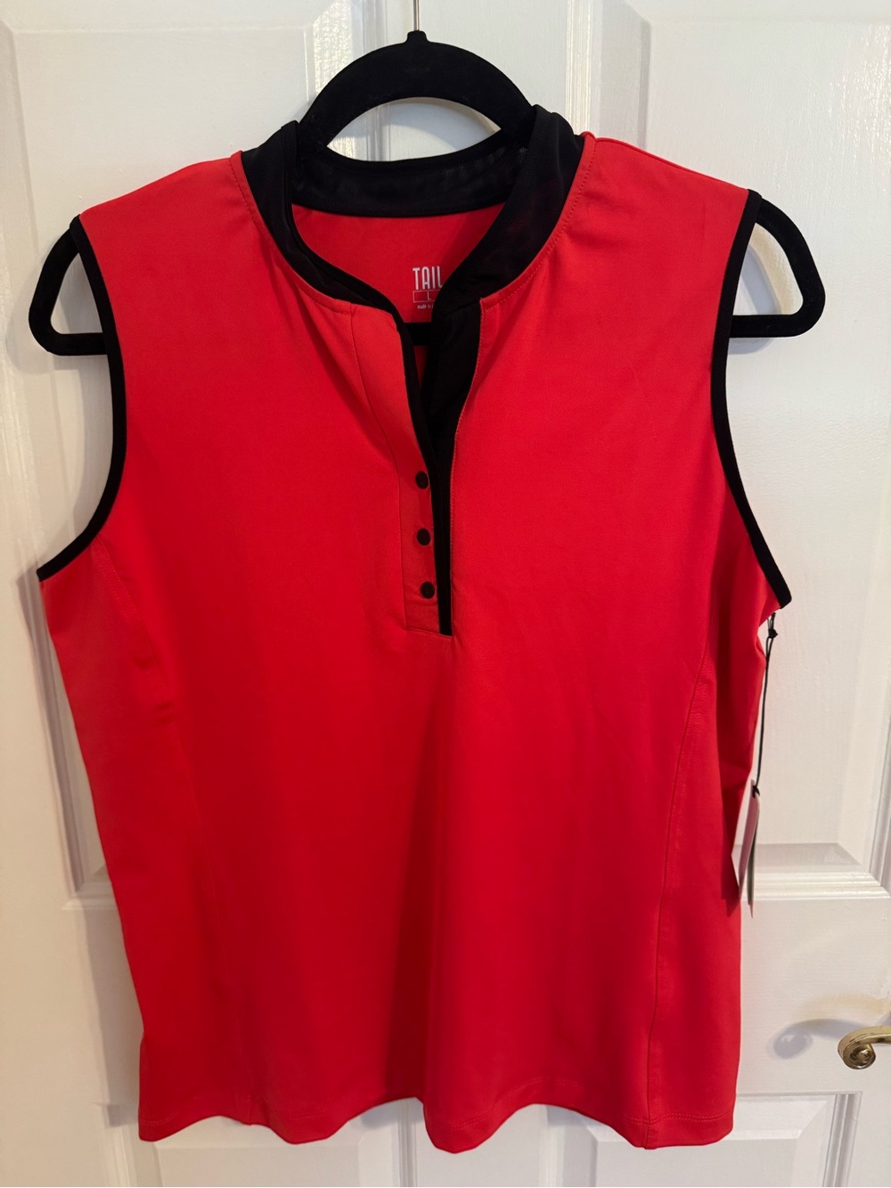 NWT Tail size large red sleeveless top w/sheer black trim.